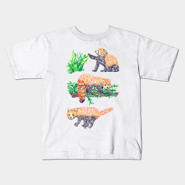 Red Pandas Kids T-Shirt by minniemorrisart